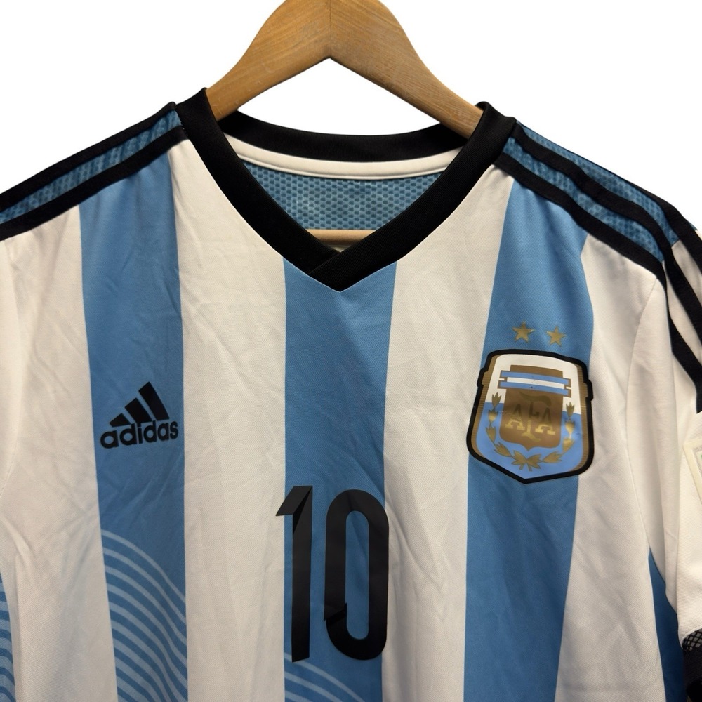 Adidas Lionel Messi 2014 Brasil World Cup Striped Argentina Home Soccer Jersey L